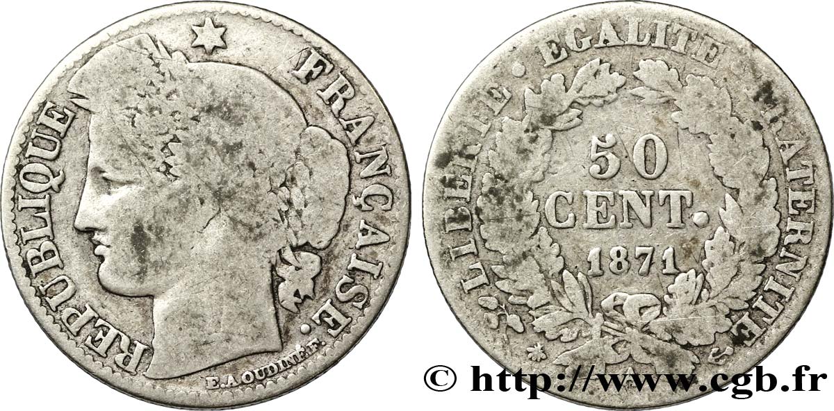 50 centimes Cérès, IIIe République 1871 Paris F.189/1 B9 