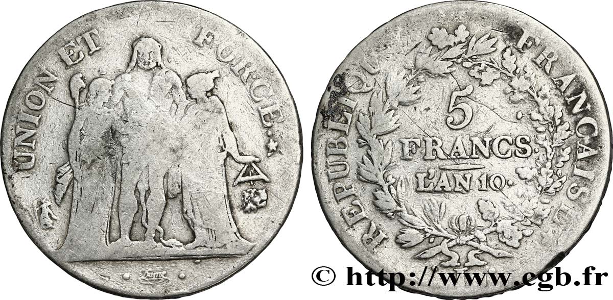 5 francs Union et Force, Union serré, avec glands intérieurs et gland extérieur 1802 Bayonne F.288/180 TB20 