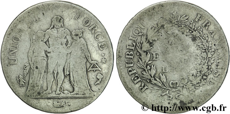 5 francs Union et Force, Union serré, avec glands intérieurs et gland extérieur 1796 Paris F.288/1 B6