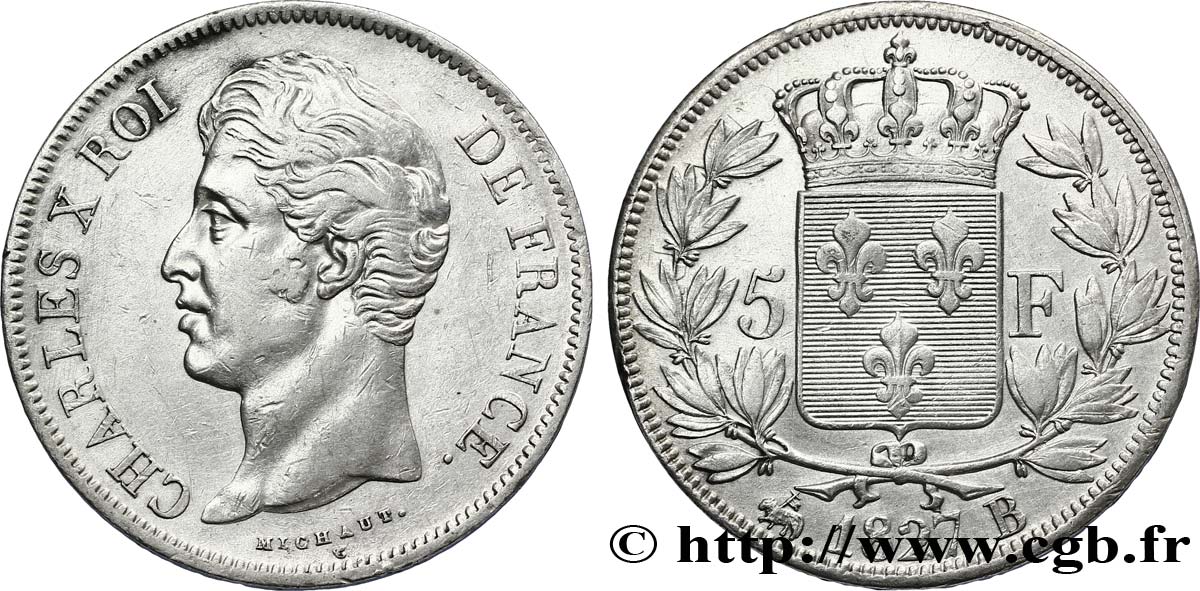 5 francs Charles X, 2e type 1827 Rouen F.311/2 TTB50