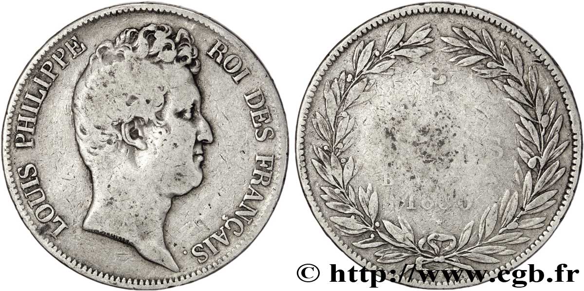 5 francs type Tiolier sans le I, tranche en creux 1830  Rouen F.313/2 RC13 