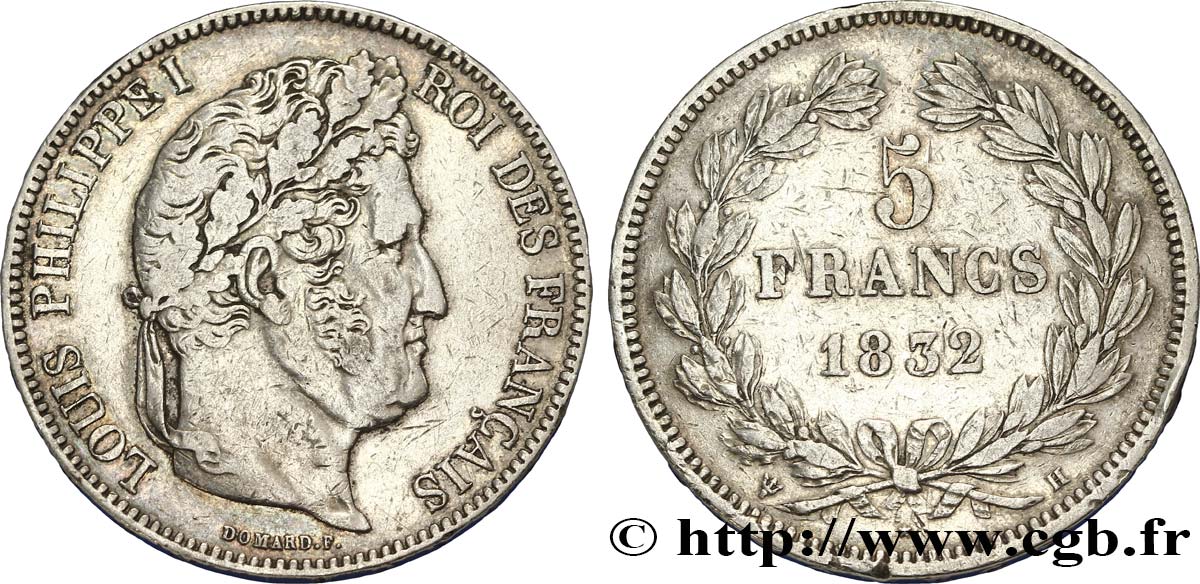 5 francs IIe type Domard 1832 La Rochelle F.324/5 TTB48 