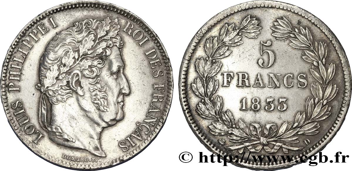 5 francs IIe type Domard 1833 Lyon F.324/17 TTB53 