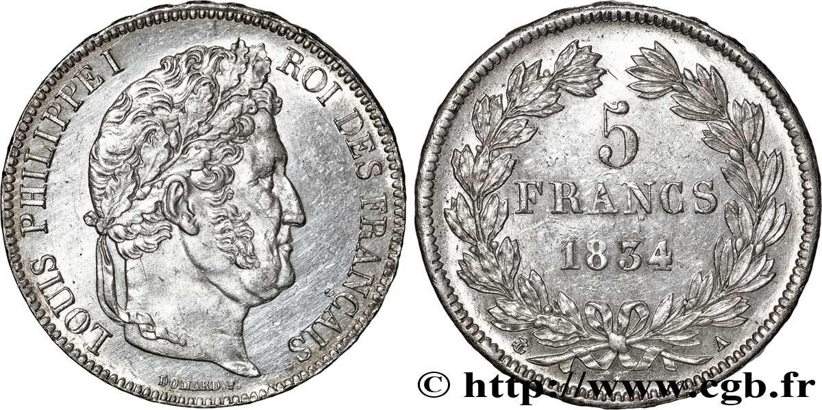 5 francs IIe type Domard 1834 Paris F.324/29 SUP59 