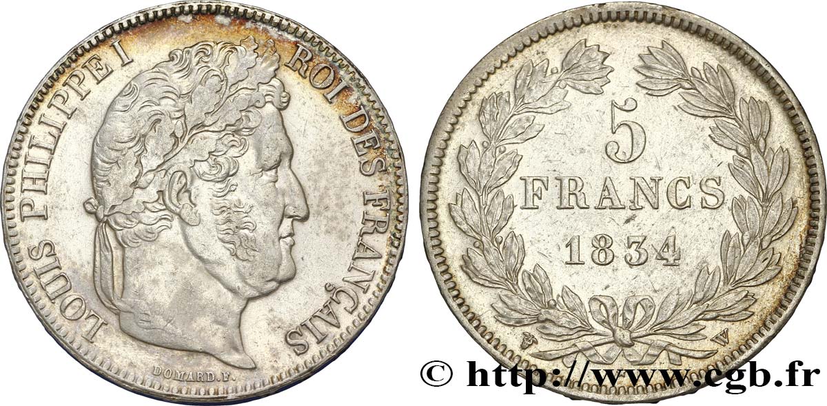 5 francs IIe type Domard 1834 Lille F.324/41 TTB51 
