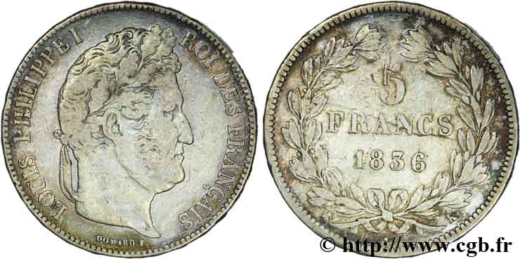 5 francs IIe type Domard 1836 Bordeaux F.324/57 TB20 