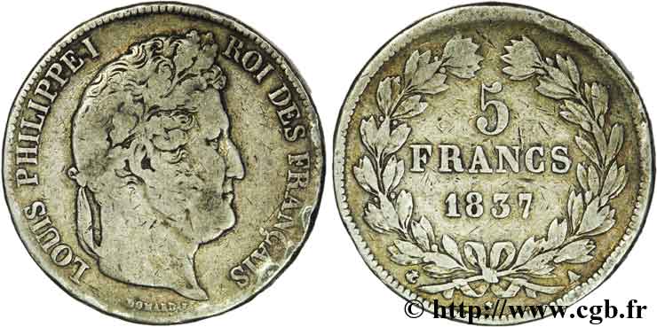 5 francs IIe type Domard 1837 Paris F.324/61 F18 
