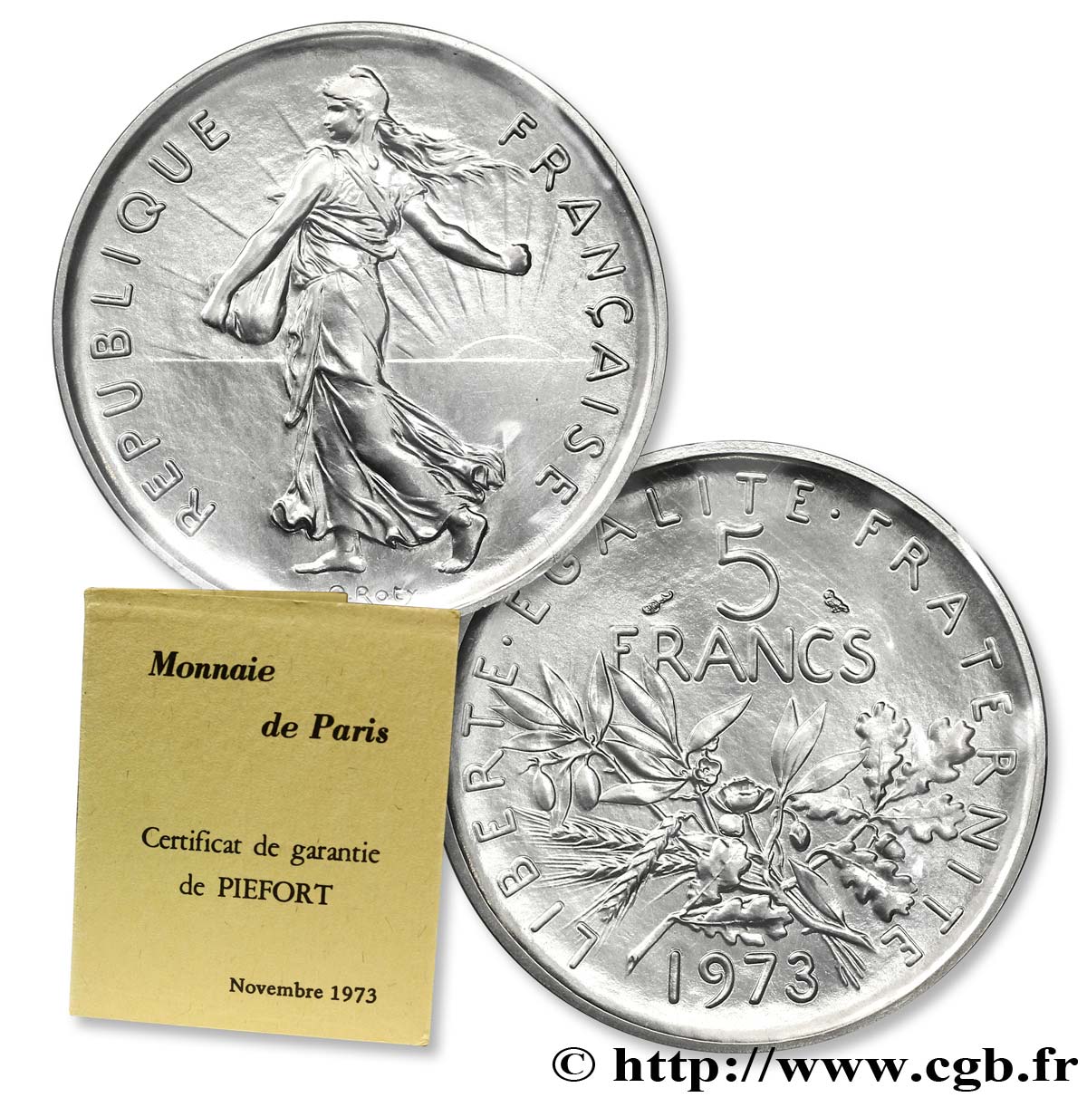 Piéfort Cu-Ni de 5 francs Semeuse, nickel 1973 Paris F.341/5P FDC70