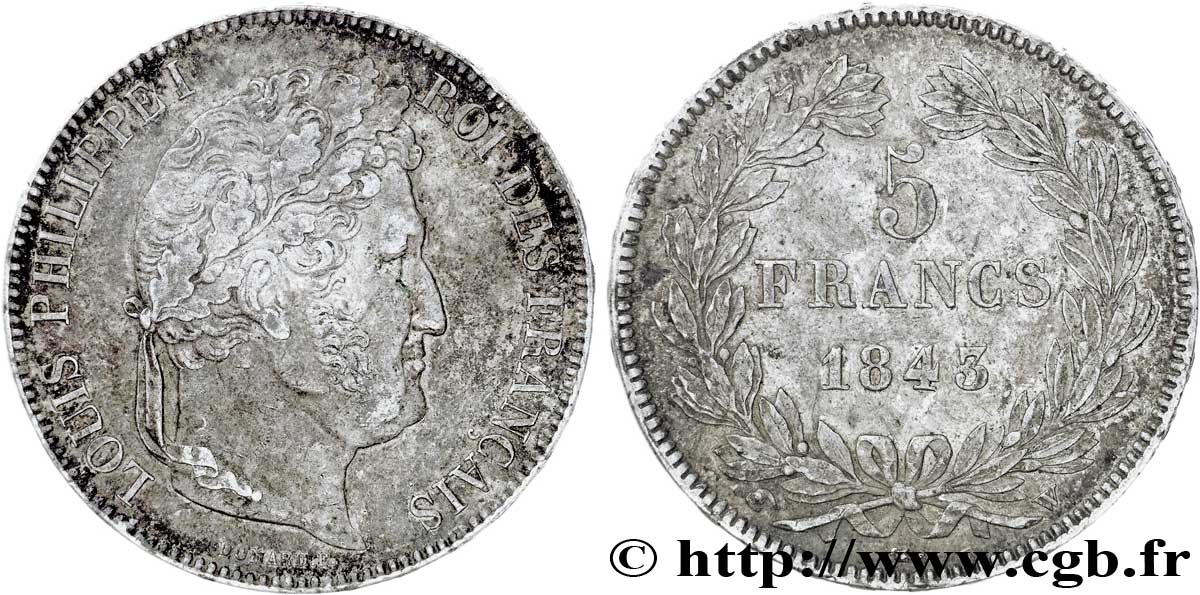 5 francs IIe type Domard 1843 Lille F.324/104 TTB53 