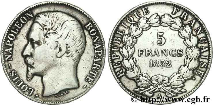 5 francs Louis-Napoléon, 1er type 1852 Paris F.329/1 TB25