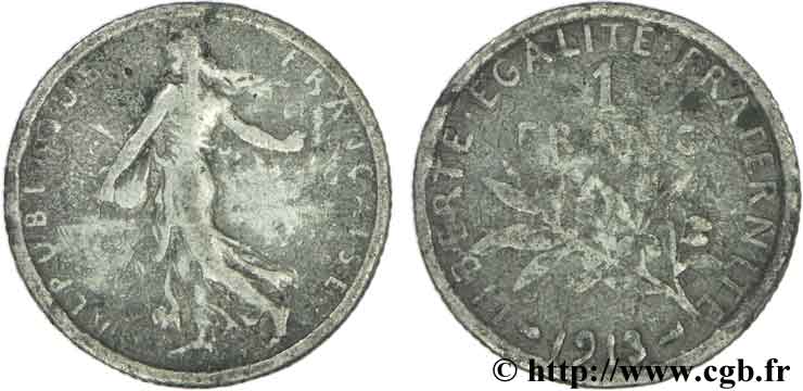 Faux de 1 franc Semeuse 1913 Paris F.217/18 var. TB30