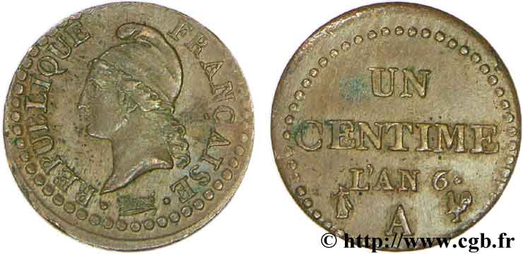 Un centime Dupré, 6 normal, frappe décalée 1798 Paris F.100/3 TTB52