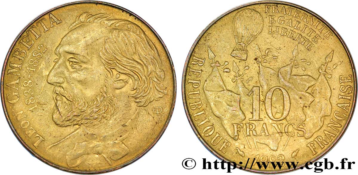 Faux de 10 francs Gambetta, frappe médaille 1982 F.366/2 var. SUP58