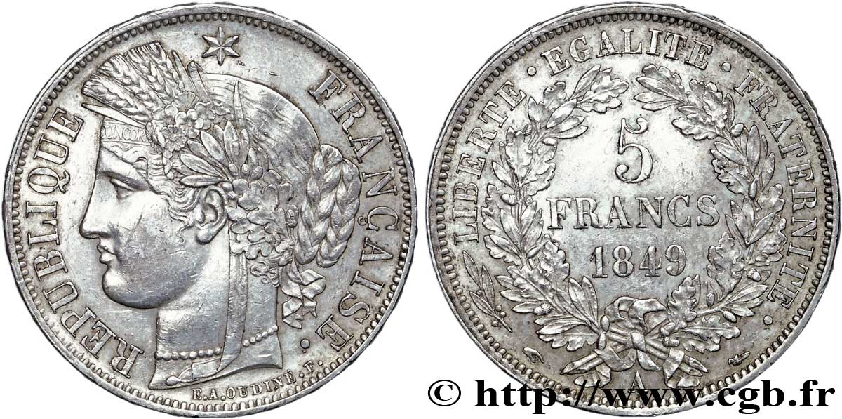 5 francs Cérès, IIe République 1849 Paris F.327/1 TTB53 