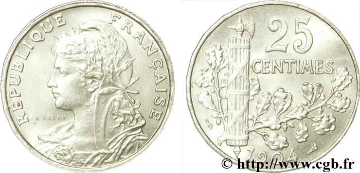 25 centimes Patey, 2e type 1904  F.169/2 MS62 