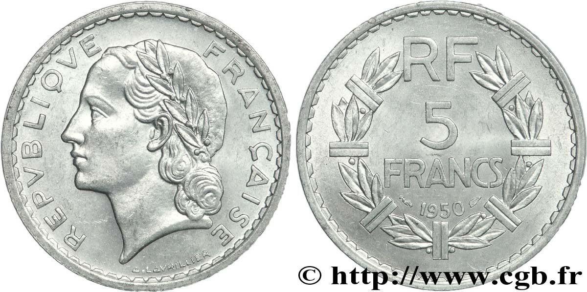 5 francs Lavrillier, aluminium 1950 F.339/20 SUP62