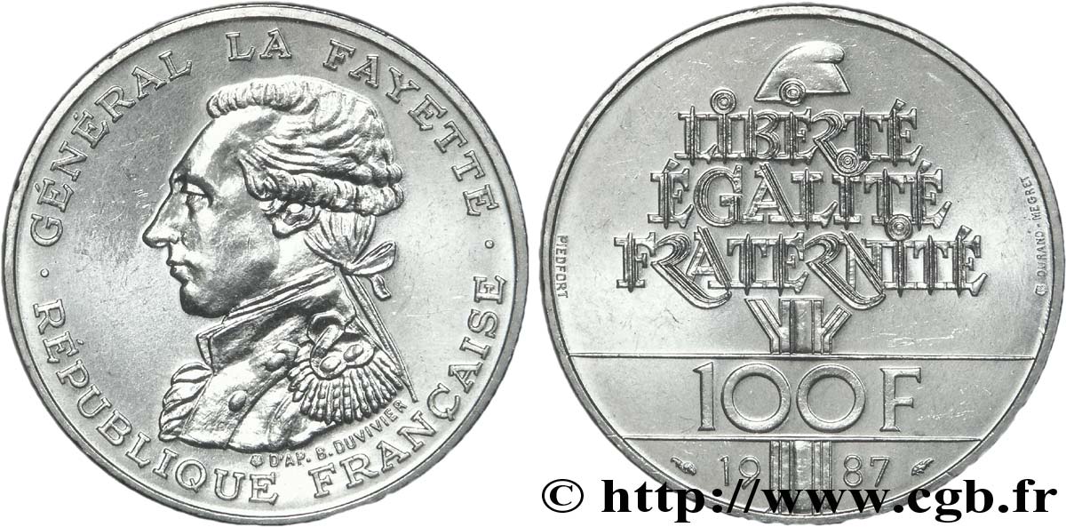 Piéfort BU de 100 francs Égalité - La Fayette 1987 Paris F.455/2P SUP58