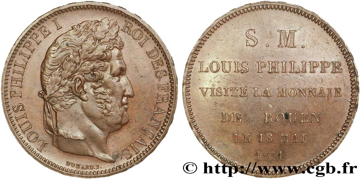 Monnaie de visite, module de 5 francs, pour Louis-Philippe à la Monnaie de Rouen 1831 Rouen VG.2825  SUP58 