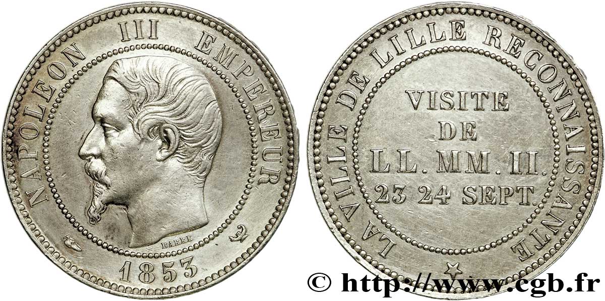 Module de dix centimes, Visite impériale à Lille les 23 et 24 septembre 1853 1853 Lille VG.3366 AU55