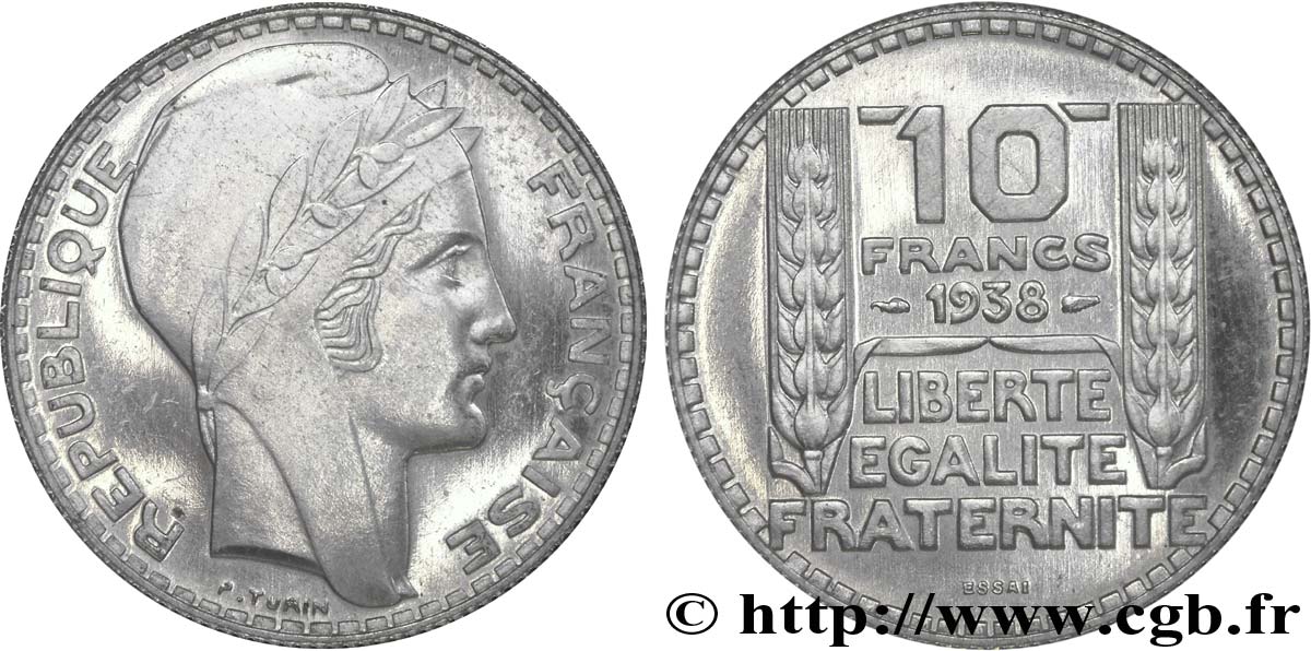 Essai de 10 francs Turin en aluminium 1938 Paris VG.cf. 5489 c SUP+ 