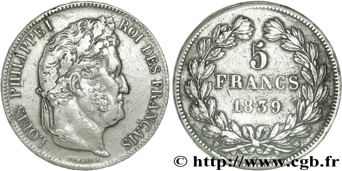 5 francs IIe type Domard 1839 Lille F.324/82 SS45 