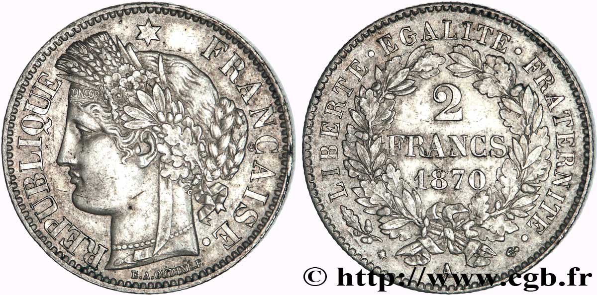 2 francs Cérès, avec légende 1870 Paris F.265/1 MS60 