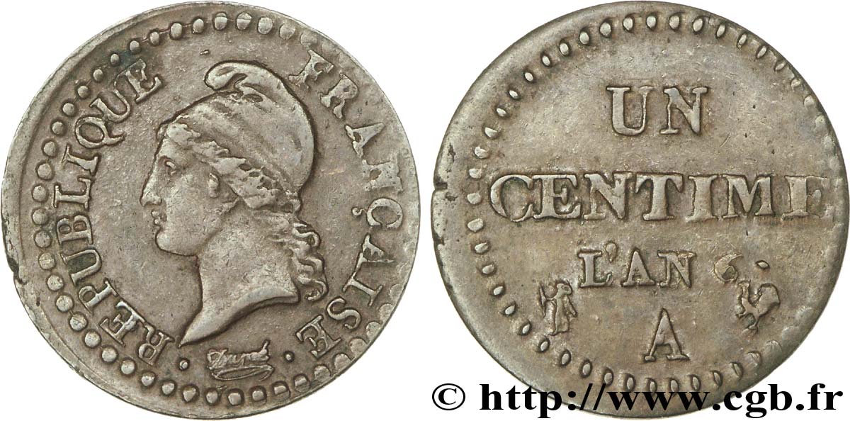 Un centime Dupré, petit 6, frappe décentrée 1798 Paris F.100/2 TTB48