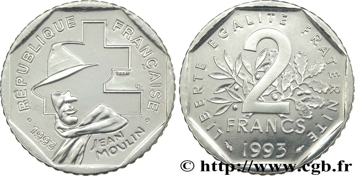 Essai de 2 francs Jean Moulin 1993 F.273/1 SUP62