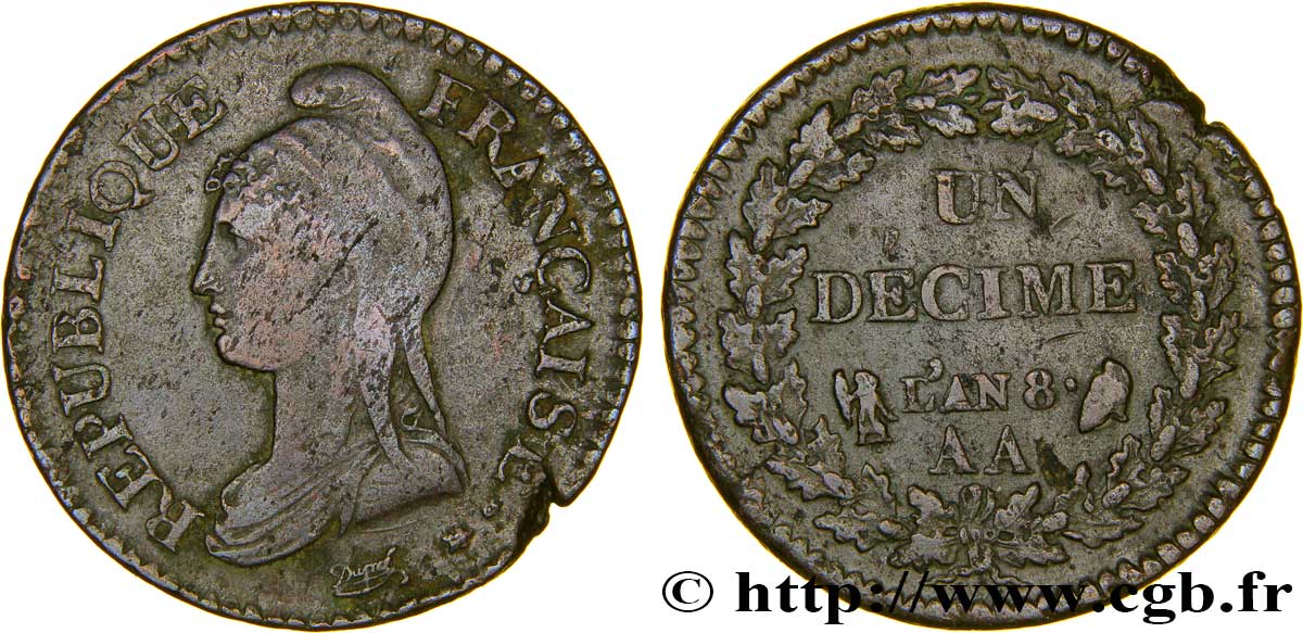 Un décime Dupré, grand module 1800 Metz F.129/57 TB30