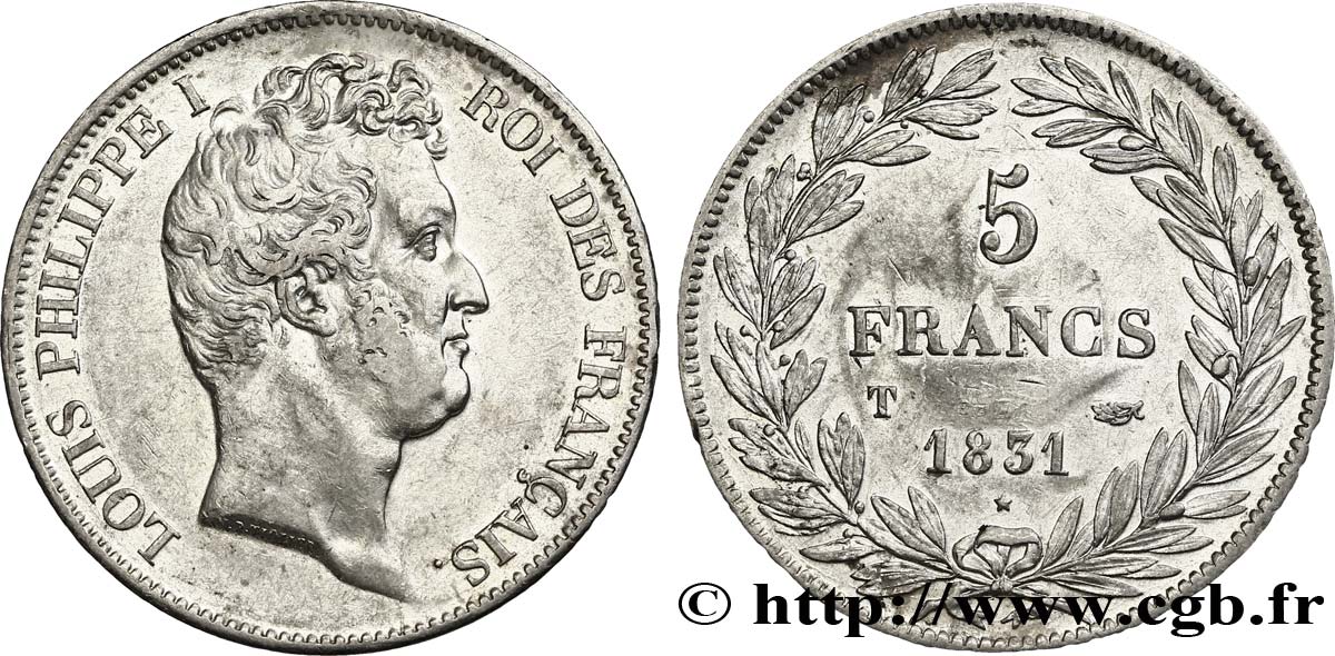 5 francs type Tiolier avec le I, tranche en creux 1831 Nantes F.315/26 TTB52