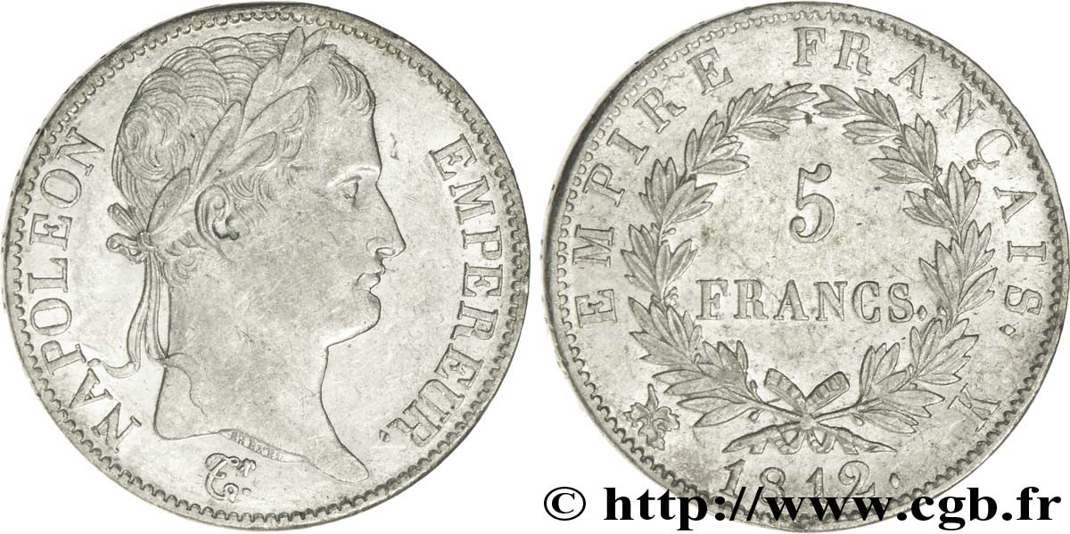 5 francs Napoléon Empereur, Empire français 1812 Bordeaux F.307/47 AU50 