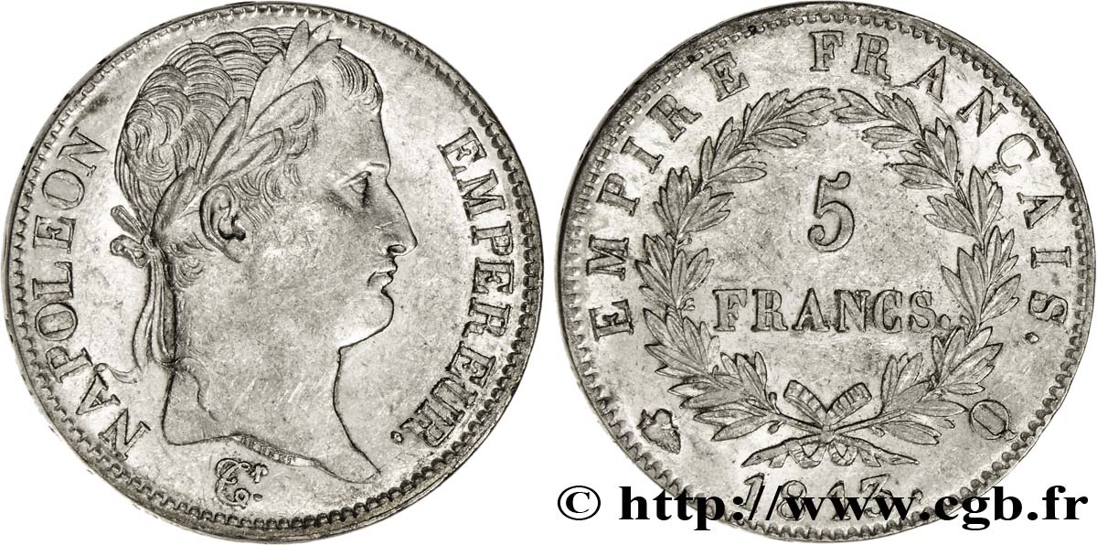 5 francs Napoléon Empereur, Empire français 1813 Perpignan F.307/70 AU50 