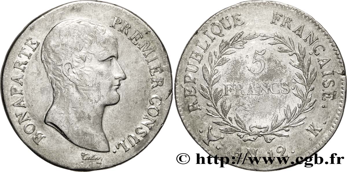 5 francs Bonaparte Premier Consul 1804 Bordeaux F.301/17 TTB45 
