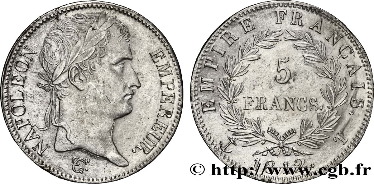 5 francs Napoléon Empereur, Empire français 1812 Nantes F.307/53 AU53 