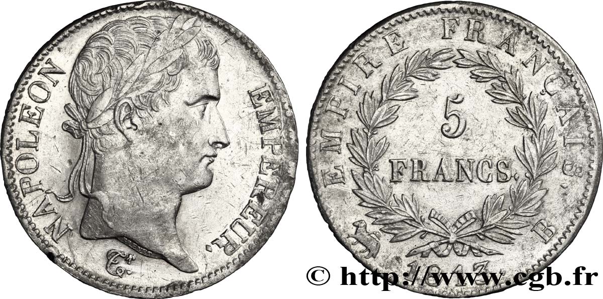 5 francs Napoléon Empereur, Empire français 1813 Rouen F.307/59 TTB48 