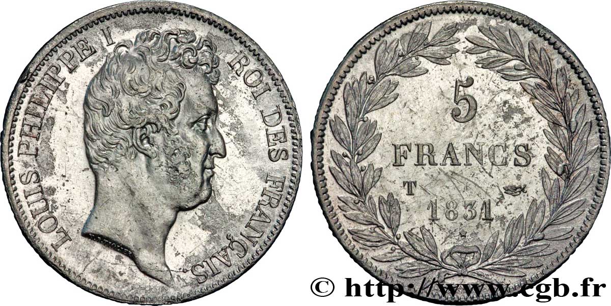 5 francs type Tiolier avec le I, tranche en creux 1831 Nantes F.315/26 TTB48 