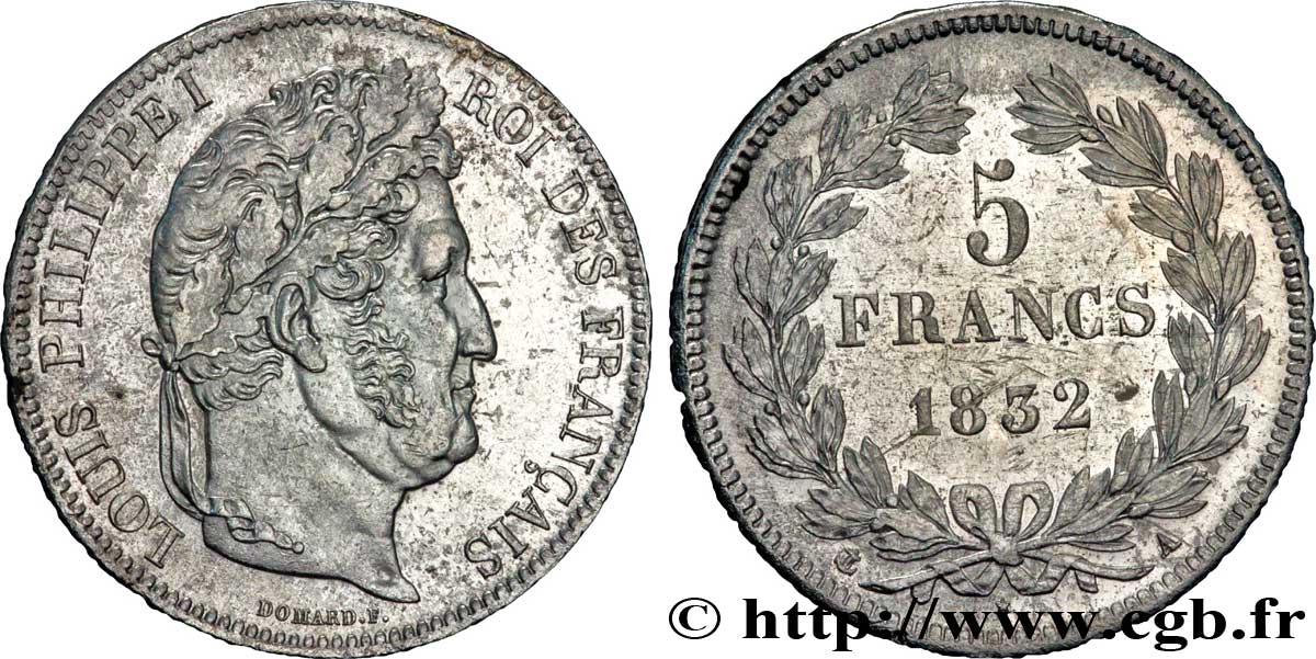 5 francs IIe type Domard 1832 Paris F.324/1 AU50 