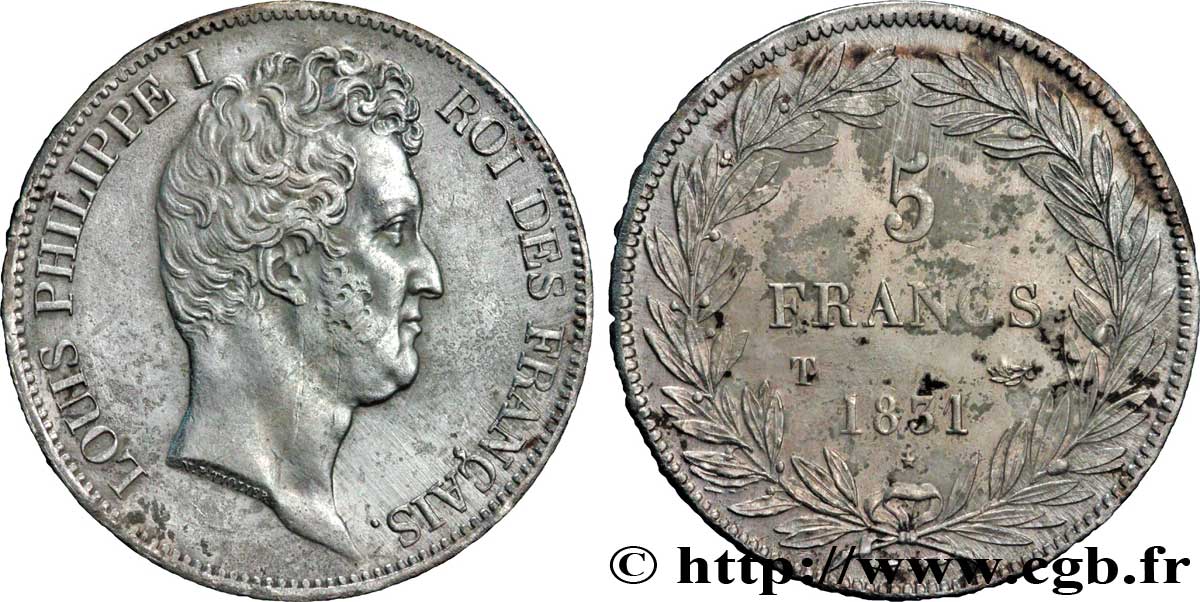 5 francs type Tiolier avec le I, tranche en creux 1831 Nantes F.315/26 TTB45 