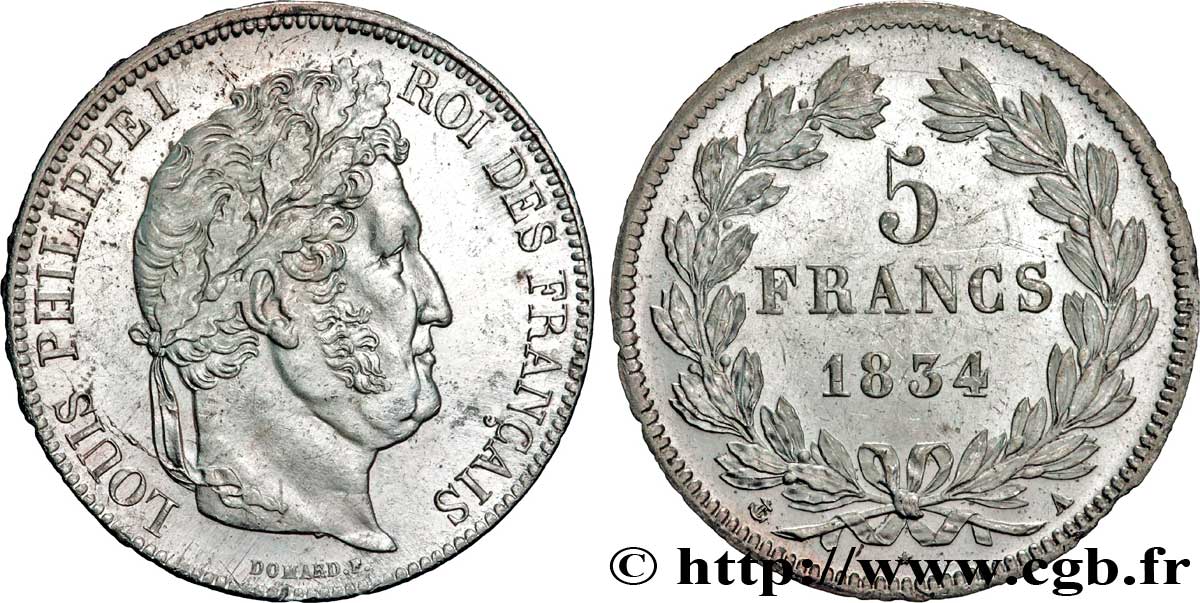 5 francs IIe type Domard 1834 Paris F.324/29 SPL59 