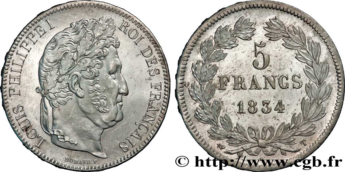 5 francs IIe type Domard 1834 Nantes F.324/40 SUP60 