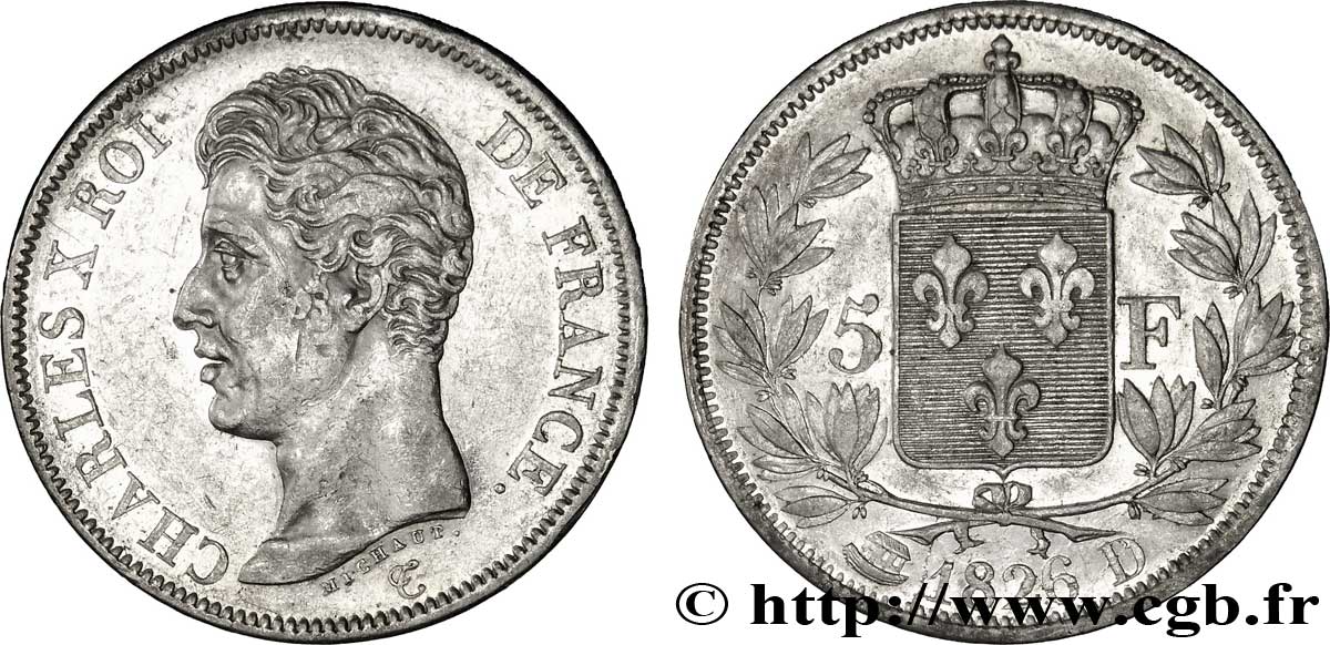5 francs Charles X, 1er type 1826 Lyon F.310/18 SS48 
