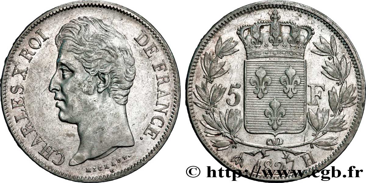 5 francs Charles X, 2e type 1827 La Rochelle F.311/5 TTB45 