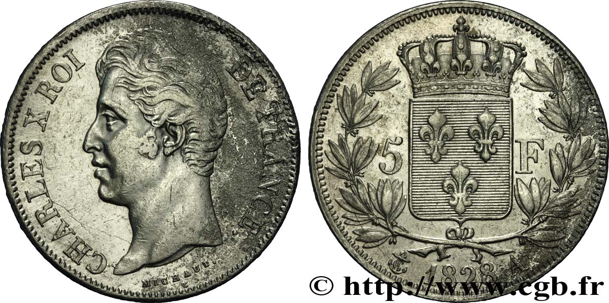 5 francs Charles X, 2e type 1828 Paris F.311/14 MBC45 
