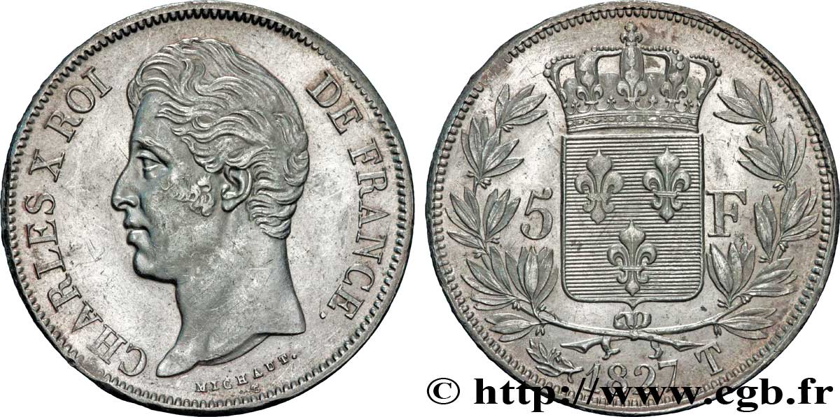 5 francs Charles X, 2e type 1827 Nantes F.311/12 TTB52 