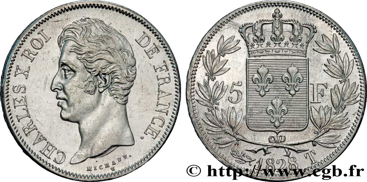 5 francs Charles X, 2e type 1828 Nantes F.311/25 SUP 