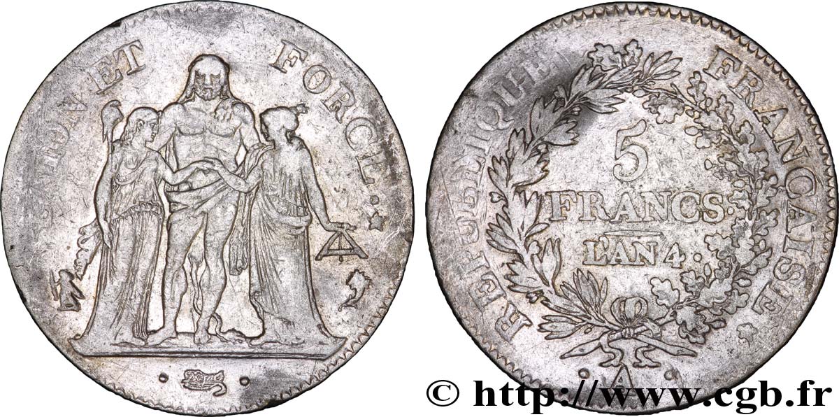 5 francs Union et Force, Union serré, avec glands intérieurs et gland extérieur 1796 Paris F.288/2 TTB40