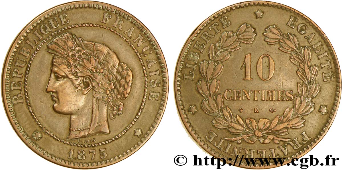 10 centimes Cérès 1875 Bordeaux F.135/15 TTB42 