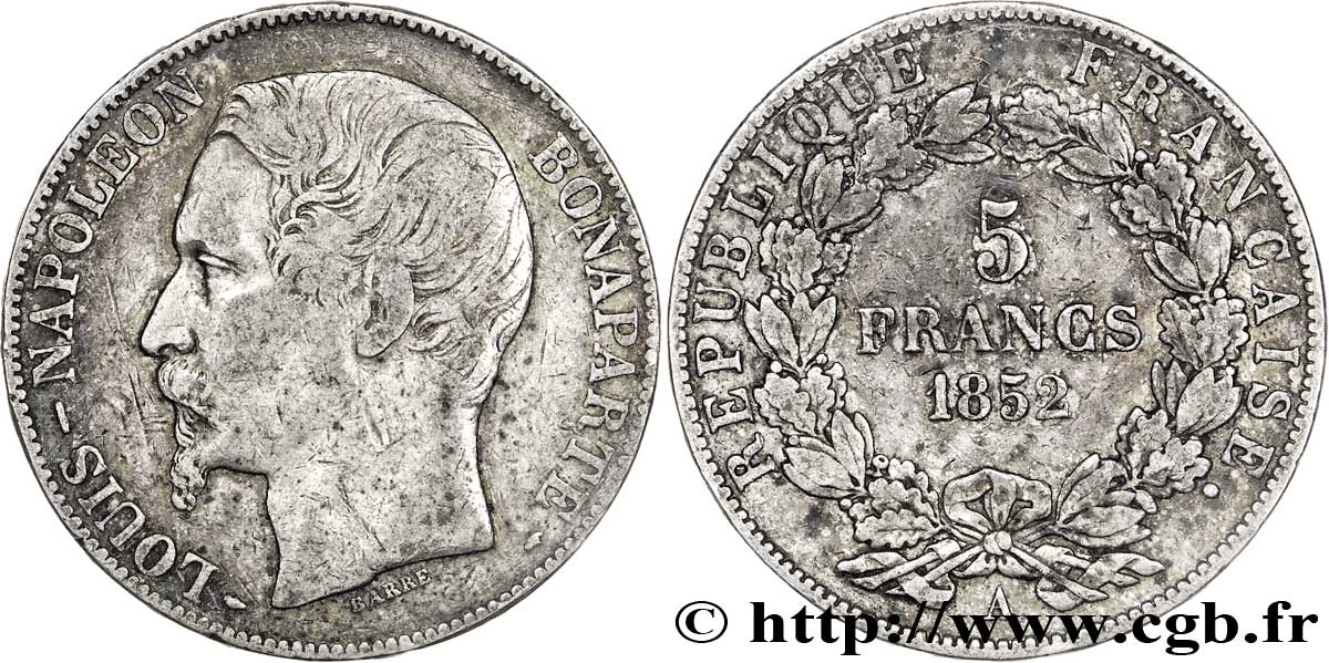 5 francs Louis-Napoléon, 2ème type 1852 Paris F.329/2 TB35