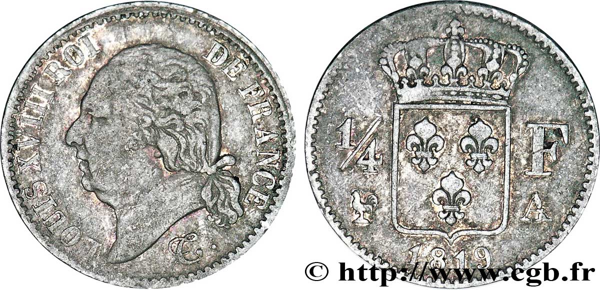 1/4 franc Louis XVIII 1819 Paris F.163/15 TB20 