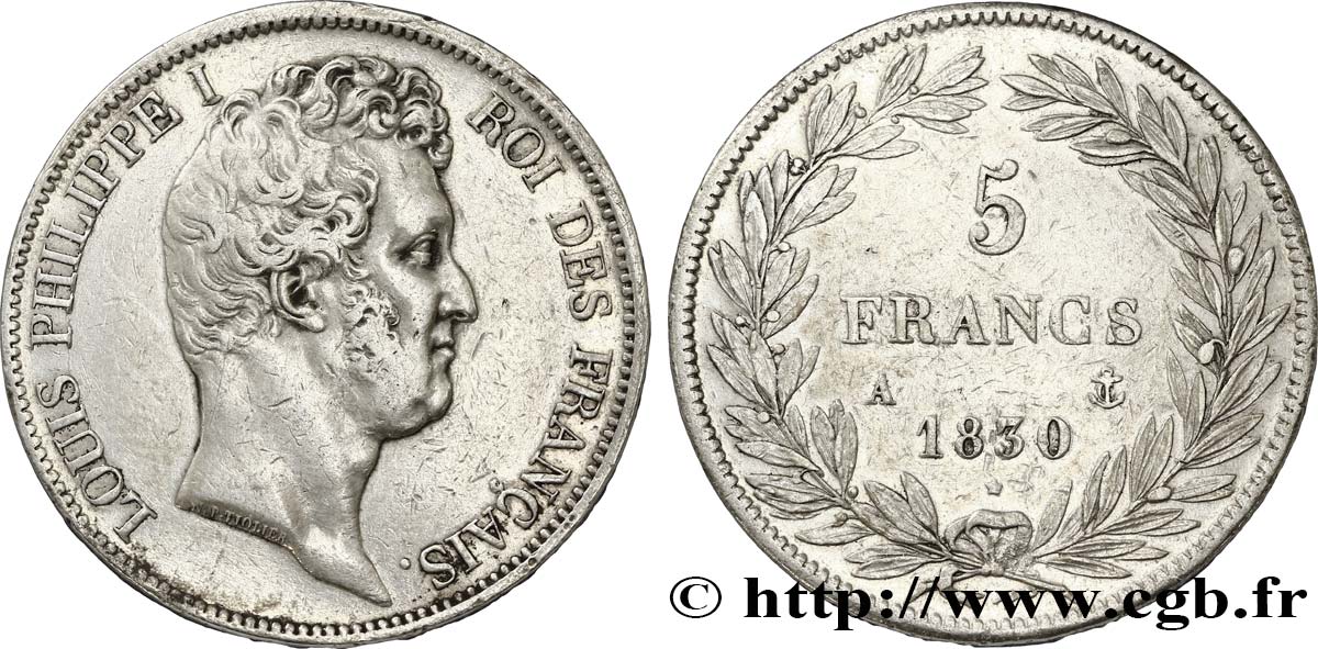 5 francs type Tiolier avec le I, tranche en relief 1830 Paris F.316/1 SS50 